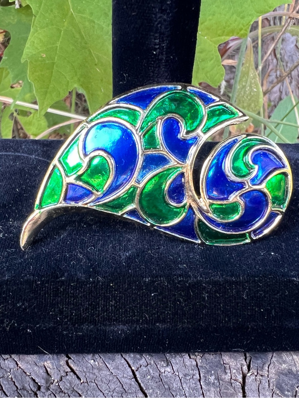 Blue and Green Enamel Swirl Brooch - Women Jewelry